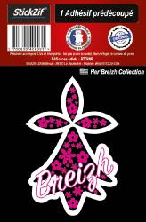 1 sticker hermine rose fleur Her'Breizh collection