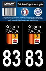 2 stickers régions noirs département 83
