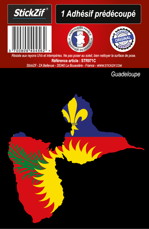 sticker autocollant carte de la Guadeloupe 971 Dom-Tom avec fleur