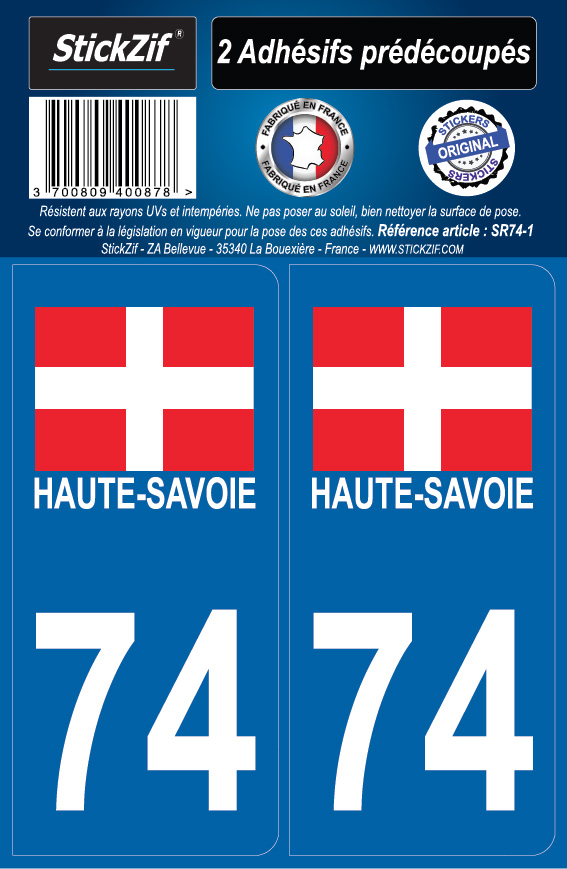 Zone-Stickers 2 Autocollants Plaque Immatriculation 74 Auvergne-Rhône-Alpes  Haute-Savoie - Arrondis : : Auto et Moto