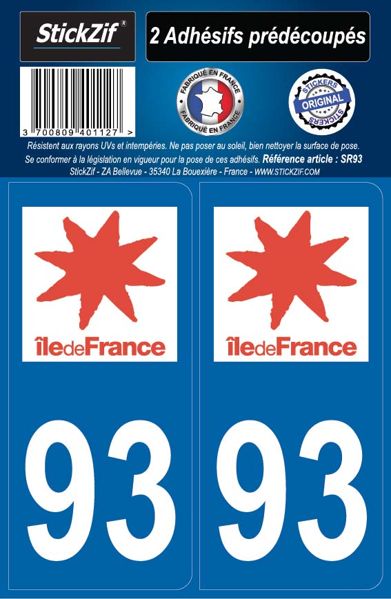 2 stickers régions département 93