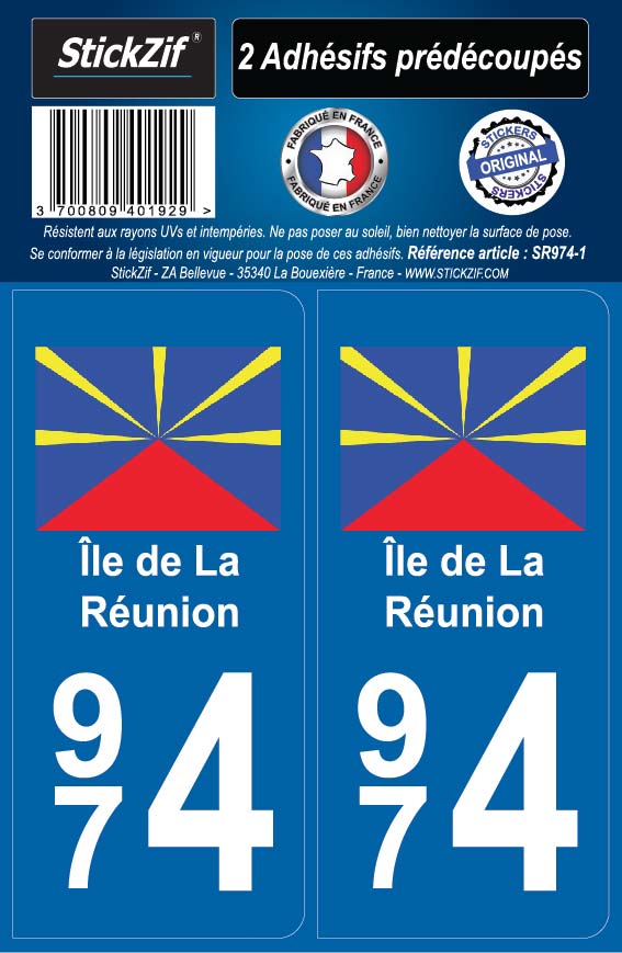 2 stickers régions 974 île de La Réunion