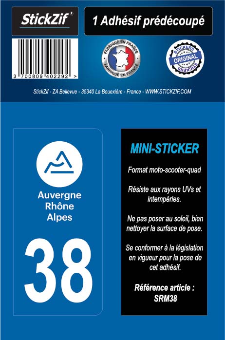 1 sticker autocollant 38 Auvergne-Rhône-Alpes