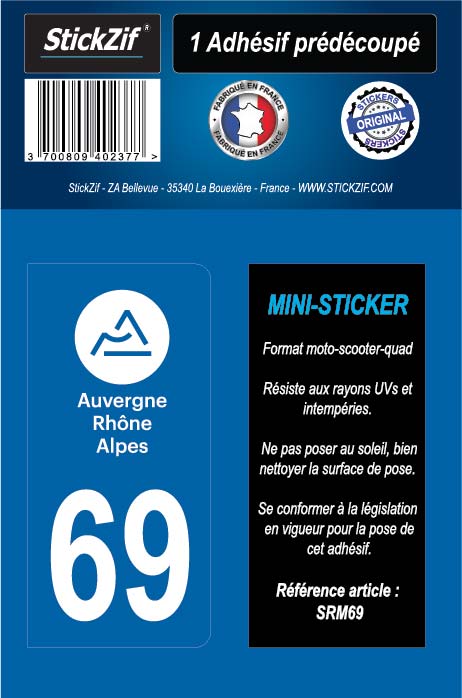 1 mini-sticker régions scooter/moto/quad département 69