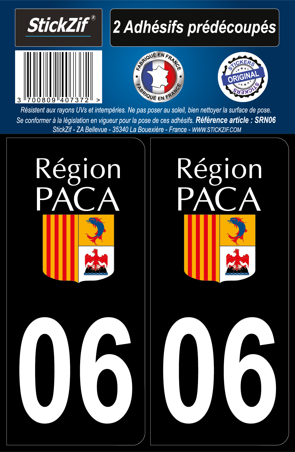 Autocollant Stickers plaque d'immatriculation DEPARTEMENT 06 REGION PACA 