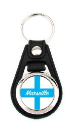 Porte clé simili-cuir rond drapeau Marseille