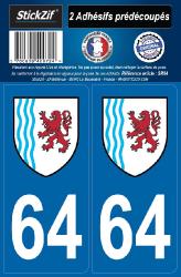 2 stickers régions département 64