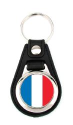 Porte clé simili-cuir rond drapeau France