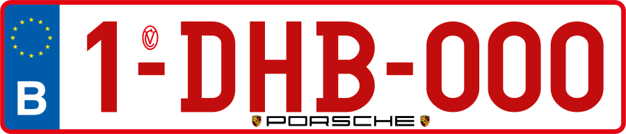 Plaque immatriculation Belgique et logo Porsche